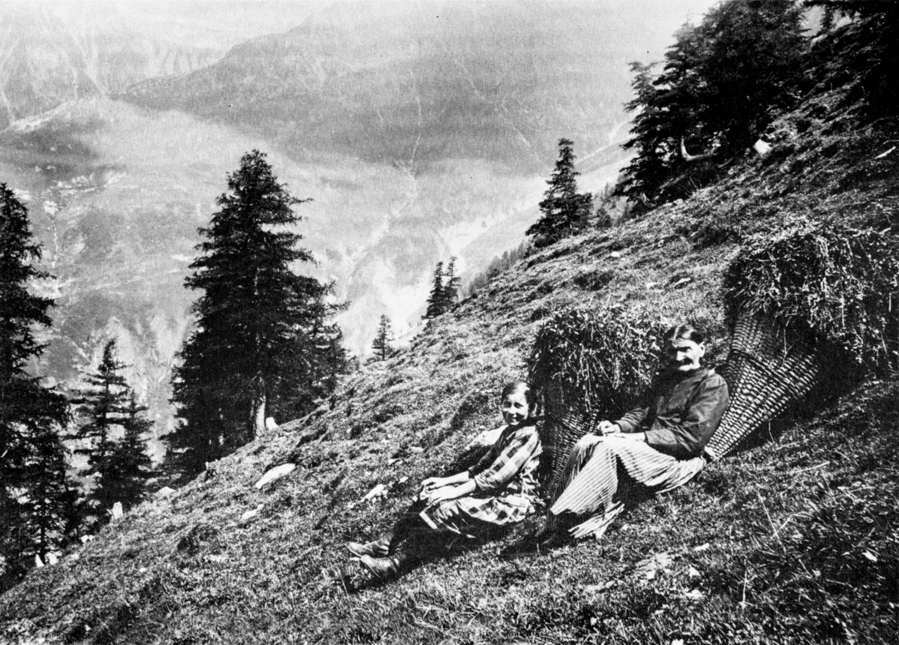 Frauen holen frisches Gras in den Alpmatten für das Vieh 